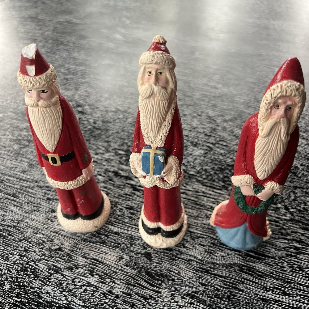 LOT OF 3 Folk Art Old World Santa ST. NICK Figures Navity Vintage